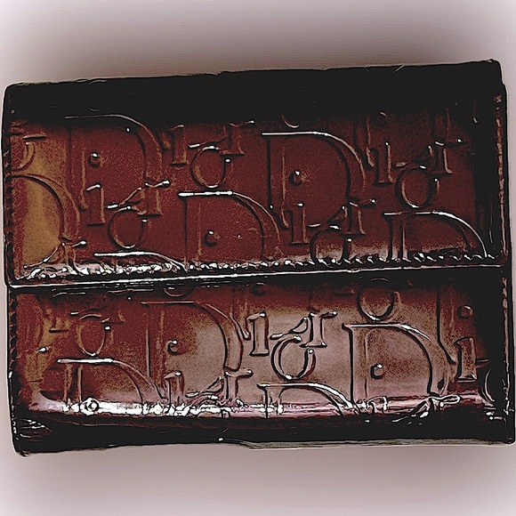 Dior Handbags - Dior Dark Maroon Embossed Leather Bifold wallet